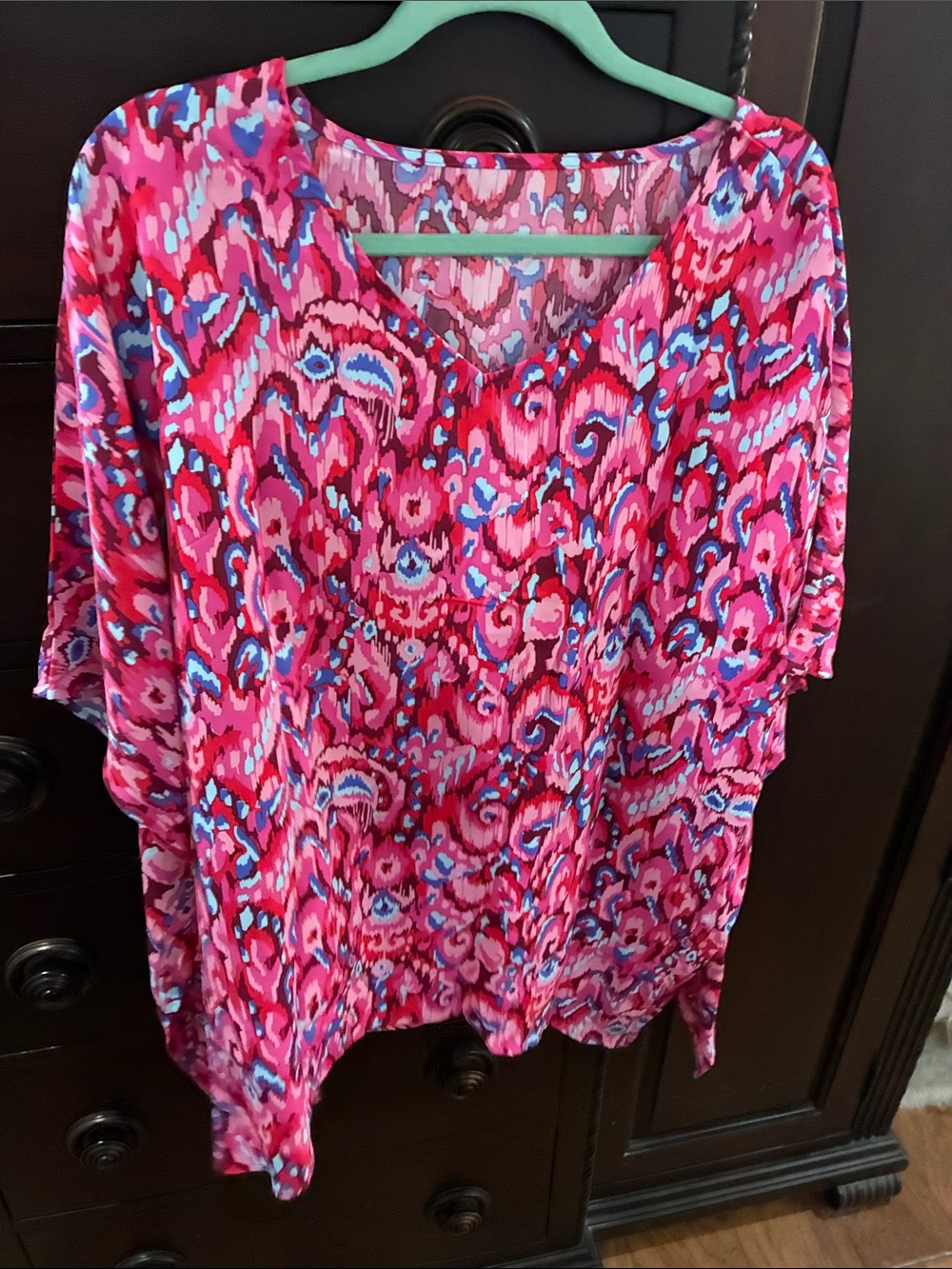 Women’s Pink Printed V-Neck Blouse